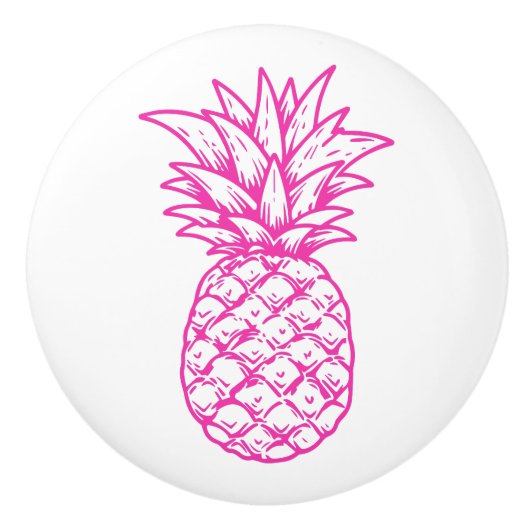 ピンク名門私立校風の色の熱帯パイナップルパーソナライズされた セラミックノブ (正面)