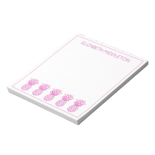 ピンク名門私立校風の色の熱帯パイナップルパーソナライズされた ノートパッド (回転)