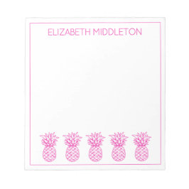 ピンク名門私立校風の色の熱帯パイナップルパーソナライズされた ノートパッド
