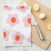 ピンク名門私立校風の赤ヒッピー花柄 キッチンタオル (四つ折り)