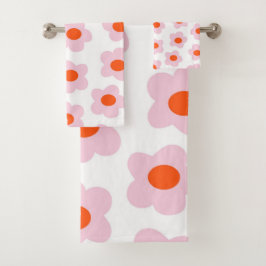 ピンク名門私立校風の赤ヒッピー花柄 バスタオルセット