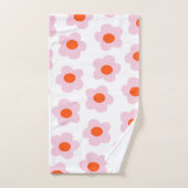 ピンク名門私立校風の赤ヒッピー花柄 バスタオルセット (ハンドタオル)