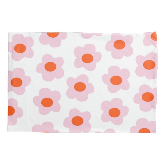 ピンク名門私立校風の赤ヒッピー花柄 枕カバー (裏面)