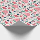 ピンク名門私立校風の&グリーンクリスマススキーキャップ ラッピングペーパー (角)