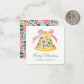 ピンク名門私立校風の&グリーンクリスマスベルギフトエンクロージャー ノートカード (正面/裏面インサイチュ)