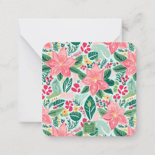 ピンク名門私立校風の&グリーンクリスマスベルギフトエンクロージャー ノートカード (裏面)