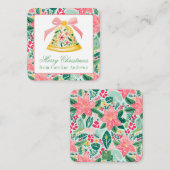 ピンク名門私立校風の&グリーンクリスマスベルギフトエンクロージャー ノートカード (正面/裏面)