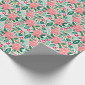 ピンク名門私立校風の&グリーンクリスマスポインセティアス ラッピングペーパー (角)