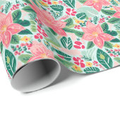 ピンク名門私立校風の&グリーンクリスマスポインセティアス ラッピングペーパー (ロールコーナー)