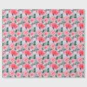 ピンク名門私立校風の&グリーンクリスマスポインセティアス ラッピングペーパー (フラット)
