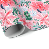 ピンク名門私立校風の&グリーンクリスマスポインセティアス ラッピングペーパー (ロールコーナー)