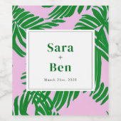 ピンク名門私立校風の+グリーンパームツリー ワインラベル (シングルラベル)