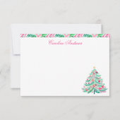 ピンク名門私立校風の&グリーンパームビーチクリスマスツリー サンキューカード (正面)