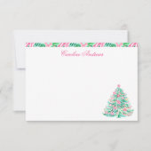 ピンク名門私立校風の&グリーンパームビーチクリスマスツリー サンキューカード (正面)