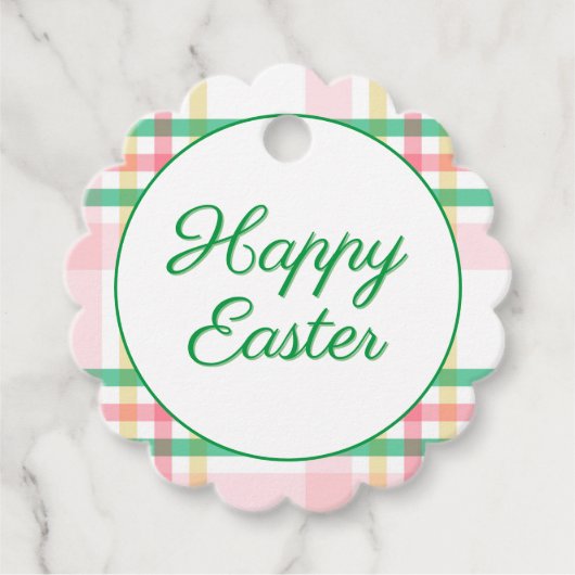 ピンク名門私立校風の&グリーンプレイドハッピーイースター フェイバータグ (正面)