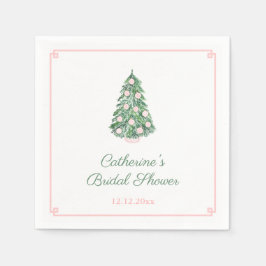 ピンク名門私立校風の&グリーンホリデーズツリーウェディングシャワー スタンダードカクテルナプキン