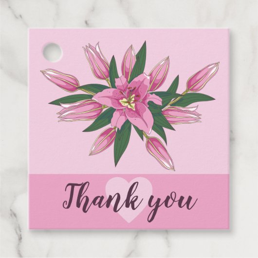 ピンク咲きユリありがとう/ようこそ フェイバータグ (正面)