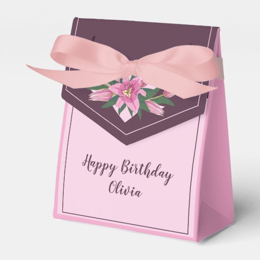 ピンク咲きユリありがとう/ハッピーバースデー フェイバーボックス (正面サイド)