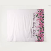 ピンク咲きユリのトップラインベビーシャワー背景 タペストリー (正面(横))