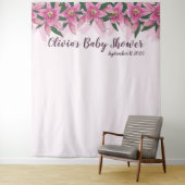 ピンク咲きユリのトップラインベビーシャワー背景 タペストリー (インサイチュ)