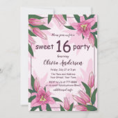ピンク咲きユリのSweet sixteenパーティー 招待状 (正面)