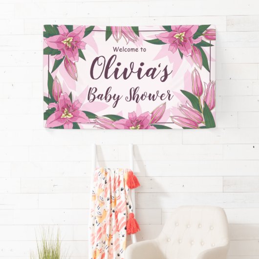 ピンク咲きユリーベビーシャワー招待状 横断幕 (インサイチュ)