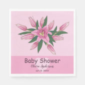 ピンク咲きユリ赤ちゃんシャワー/ハッピーバースデー スタンダードランチョンナプキン (正面)