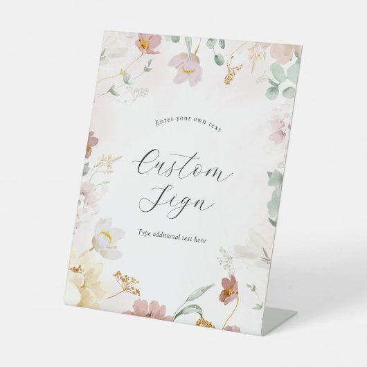 ピンク咲き花カスタム文字標識 台座サイン (正面)