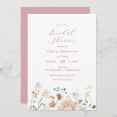 ピンク咲き花ブライダルシャワー 招待状 (正面/裏面)