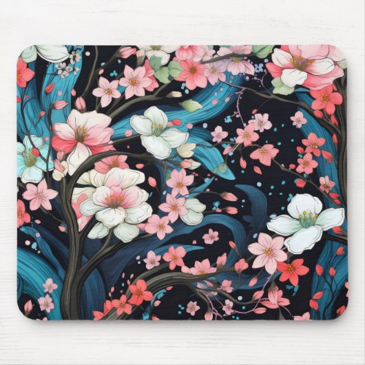 ピンク咲き花春 マウスパッド (正面)