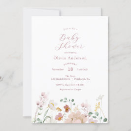 ピンク咲き花赤ちゃんシャワー招待状 招待状