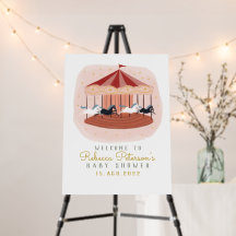 ピンク回転木馬ベビーシャワーウェルカムフォームボード