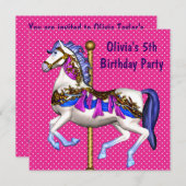 ピンク回転木馬ポニーガールズ5thバースデーパーティー 招待状 (正面/裏面)