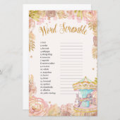 ピンク回転木馬ワールドスクランブルベビーシャワーゲーム (正面/裏面)