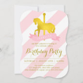 ピンク回転木馬馬の誕生日パーティー 招待状 (正面)