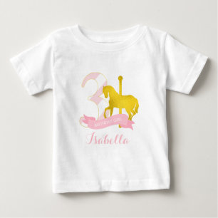 ピンク回転木馬馬誕生日ガール ベビーTシャツ