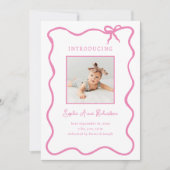ピンク図解入りの、写真付きののボフランスのウ | ベビー誕生 案内状 (正面)