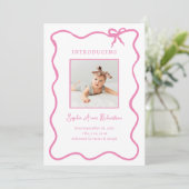 ピンク図解入りの、写真付きののボフランスのウ | ベビー誕生 案内状 (スタンド正面)