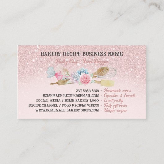 ピンク図解入りの、写真付きのの光沢ベーカリー 名刺 (裏面)