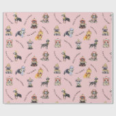 ピンク図解入りの、写真付きのクリスマスドッグズパターンホリデー ラッピングペーパー (フラット)