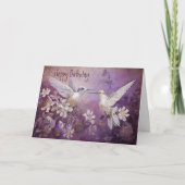 ピンク図解入りの、写真付きのハミングバードフローラ誕生日 カード (正面)