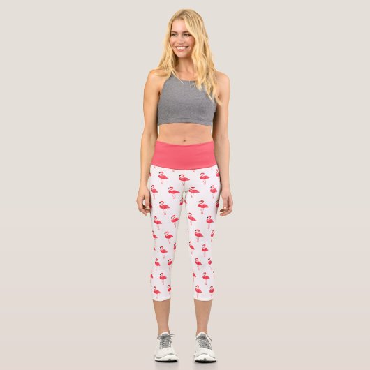 ピンク図解入りの、写真付きのフラミンゴ カプリレギンス (正面)