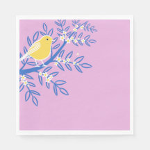 ピンク図解入りの、写真付きの色の背景に黄色の鳥