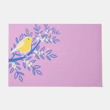 ピンク図解入りの、写真付きの色の背景に黄色の鳥