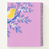 ピンク図解入りの、写真付きの色の背景に黄色の鳥 ノートブック (裏面)