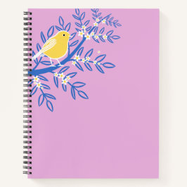 ピンク図解入りの、写真付きの色の背景に黄色の鳥 ノートブック