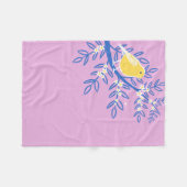 ピンク図解入りの、写真付きの色の背景に黄色の鳥 フリースブランケット (正面(横))