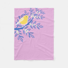 ピンク図解入りの、写真付きの色の背景に黄色の鳥 フリースブランケット