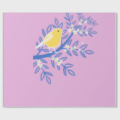 ピンク図解入りの、写真付きの色の背景に黄色の鳥 ラッピングペーパー (フラット)