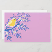 ピンク図解入りの、写真付きの色の背景に黄色の鳥 便箋 (正面/裏面)